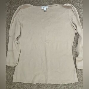 LOFT Beige Off-the-Shoulder Boatneck Sweater